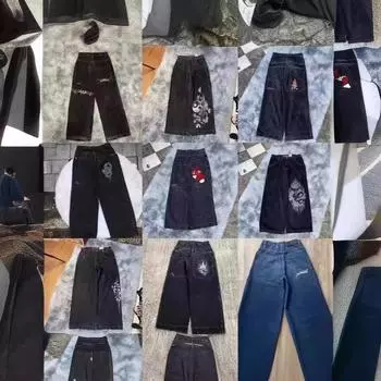 Мужские прямые джинсы Y2K Hip-Hop с вышивкой — повседневные, универсальные, выстиранные джинсы L