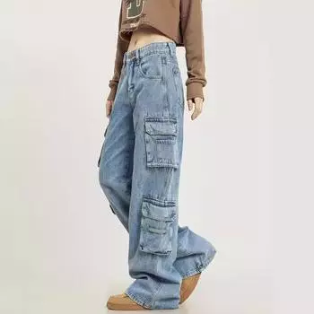 Мужские прямые потертые рабочие джинсы - стиль American High Street, весна/осень, свободный крой XL синий