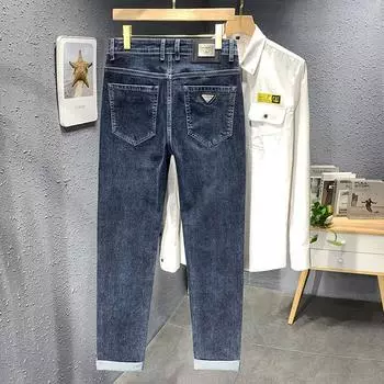 Мужские прямые повседневные джинсы с прочностью и эластичностью на весну и осень, модные и универсальные прямые повседневные брюки 29