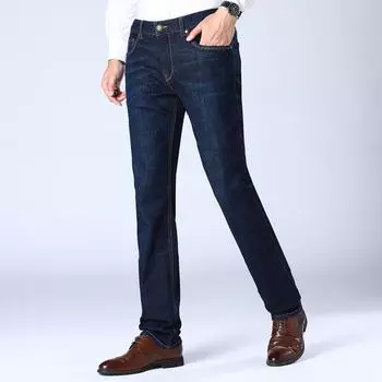 Мужские прямые повседневные джинсы со средней посадкой, весна/осень N3N041 — удобная текстура, выбеленный дизайн «кошачьи усы» 28 джинсовый синий