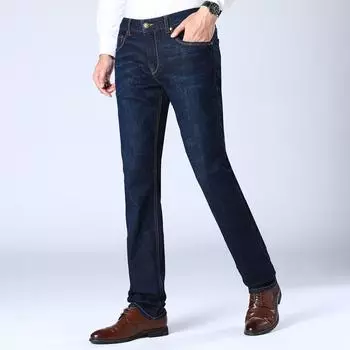 Мужские прямые повседневные джинсы со средней посадкой, весна/осень N3N041 — удобная текстура, выбеленный дизайн «кошачьи усы» 28 джинсовый синий