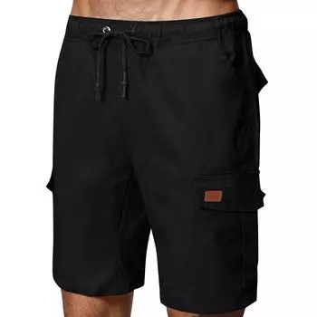 Мужские прямые рабочие брюки, модные и повседневные шорты на шнурке S чёрный