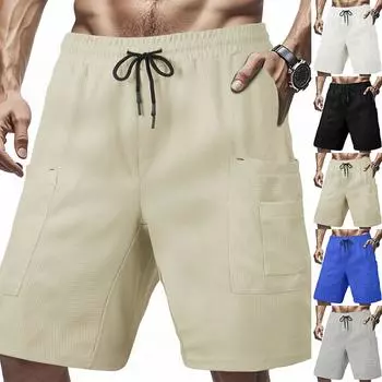 Мужские прямые рабочие брюки, модные и повседневные шорты на шнурке L чёрный