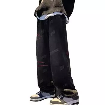 Мужские прямые широкие джинсы в стиле ретро со средней посадкой на молнии и пуговицах, джинсовые брюки с карманами, дизайн, длинные брюки в стиле хип-хоп S синий