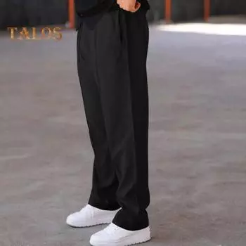 Мужские прямые спортивные брюки с эластичной резинкой на талии, широкие штанины, однотонные, с карманами, свободные повседневные брюки для работы, путешествий и отдыха на природе M синий