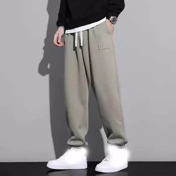 Мужские прямые спортивные штаны, широкие хлопковые спортивные штаны с завязками и надписью, спортивные мешковатые штаны, повседневные длинные брюки, большой размер 5XL XS
