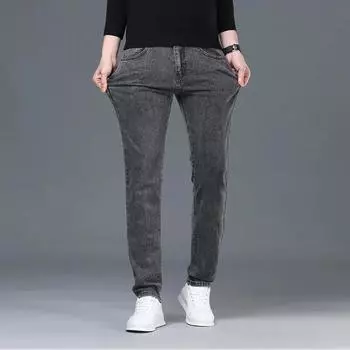 Мужские прямые узкие эластичные джинсы со средней посадкой, потертые повседневные брюки на весну и осень 40 чёрный