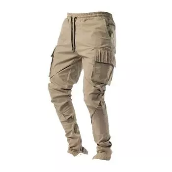 Мужские прямые узкие длинные брюки, весенние рабочие брюки с несколькими карманами XXXL чёрный