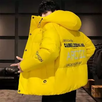 Мужские пуховики, трендовые корейские зимние куртки с капюшоном, теплая свободная мужская куртка большого размера M