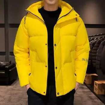 Мужские пуховики, трендовые корейские зимние куртки с капюшоном, теплая свободная мужская куртка большого размера