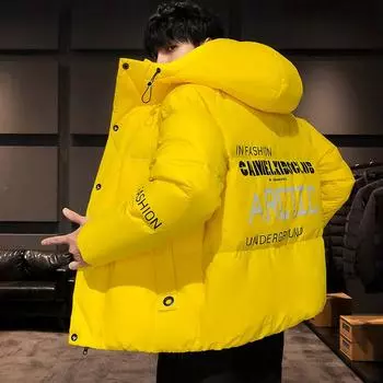 Мужские пуховики, трендовые корейские зимние куртки с капюшоном, теплая свободная мужская куртка большого размера