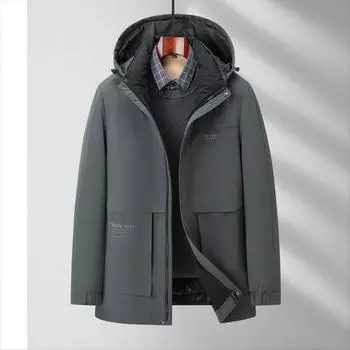 Мужские пуховики, три варианта одежды на осень и зиму, теплая и утолщенная куртка для деловых людей среднего возраста с утеплителем из утиного пуха, защищающая от холода 170 чёрный