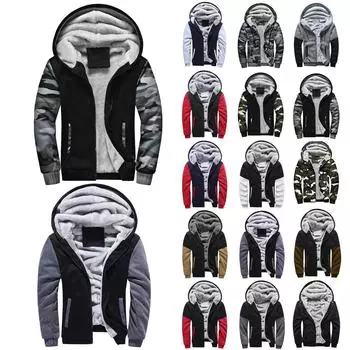 Мужские пуловеры, зимние флисовые куртки с капюшоном для тренировок, шерстяные теплые толстые пальто с полной молнией L коричневый