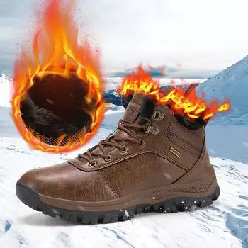 Мужские рабочие ботильоны, зимние плюшевые ботинки, винтажная качественная кожаная обувь, водонепроницаемые кожаные кроссовки в британском стиле 39 чёрный