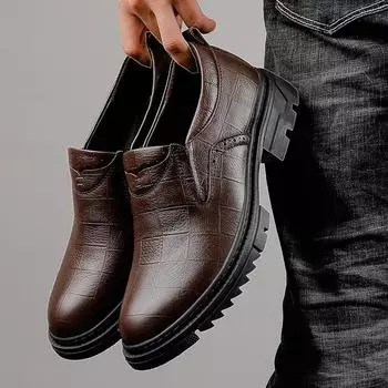 Мужские рабочие ботинки из натуральной кожи, итальянская повседневная обувь на платформе, роскошные брендовые туфли-лоферы без застежек, формальные мокасины Hombre, мужские туфли 38 чёрный