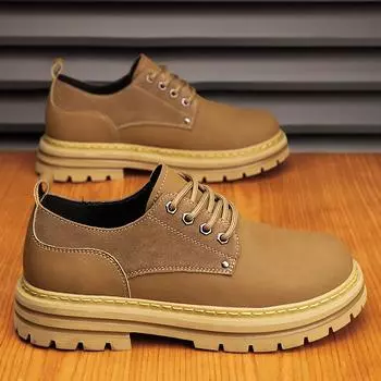 Мужские рабочие ботинки из натуральной кожи в британском стиле, осень 2024 г., низкие, универсальные, повседневные, желтого цвета, размер 46 39