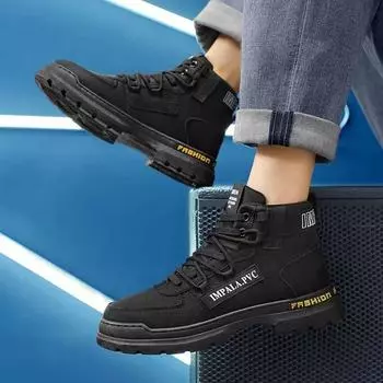 Мужские рабочие ботинки на толстой подошве, высокие ботинки на шнуровке, ботинки для байкеров в стиле рыцаря, мужские черные короткие ботинки для скалолазания 42 чёрный