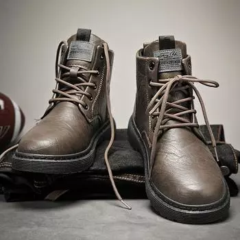 Мужские рабочие ботинки осень-зима повседневная кожаная обувь для мужчин индивидуальная уличная нескользящая износостойкая удобная мужская обувь 39 чёрный