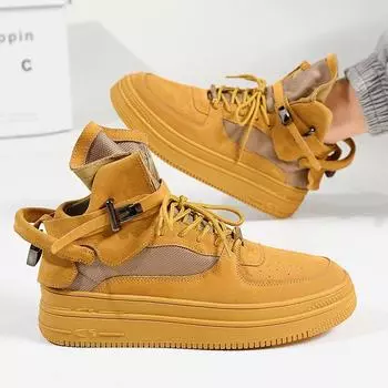 Мужские рабочие ботинки, повседневные кроссовки среднего размера с высоким берцем и толстой подошвой в британском стиле 39 чёрный