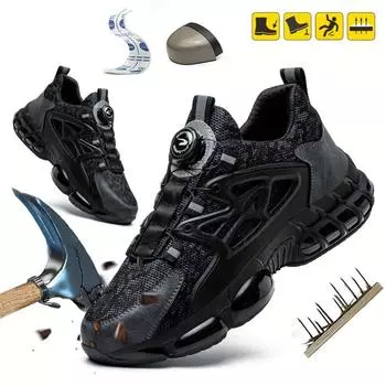 Мужские рабочие ботинки со стальным носком и защитой от проколов, дышащие, удобные, нескользящие, со шнуровкой, прочные, для активного отдыха на природе 37 чёрный