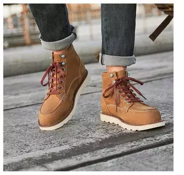 Мужские рабочие ботинки средней высоты из желтой коровьей кожи в стиле ретро 42 коричневый