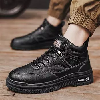 Мужские рабочие ботинки, студенческие прогулочные ботинки, повседневные ботинки на осень-зиму и весну, спортивные дорожные кроссовки с высоким берцем 38 чёрный