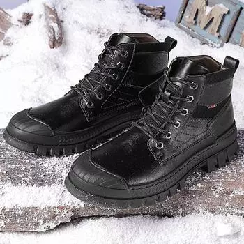 Мужские рабочие ботинки. Высокие ботинки. Уличные ботинки. Бархатная хлопковая обувь. Зимние сапоги. 39 чёрный
