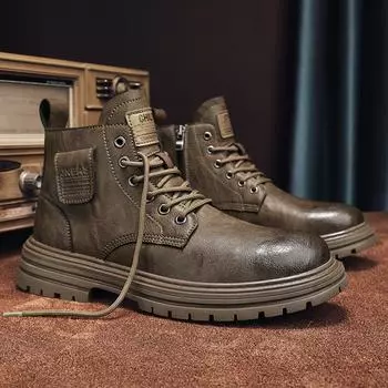 Мужские рабочие ботинки в стиле ретро с высоким берцем из бархата - зимние ботинки Martin на шнуровке в британском стиле 43 коричневый