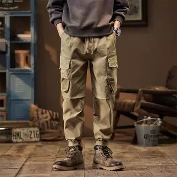 Мужские рабочие брюки большого размера с несколькими карманами и свободными фирменными брюками Tide на шнурке, повседневные брюки, мужские повседневные брюки, одежда, рабочие брюки M серый