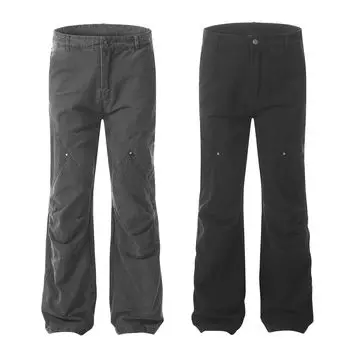 Мужские рабочие брюки High Street Niche Personality с завязками на завышенной талии, модные брендовые американские рабочие брюки из чистого хлопка с широкими штанинами M серый