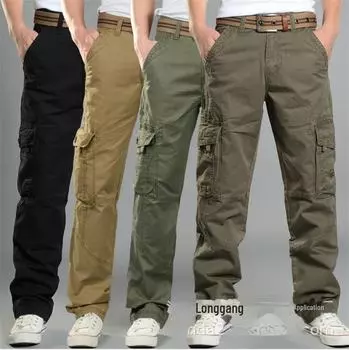 Мужские рабочие брюки из стираного хлопка с множеством карманов XL хаки