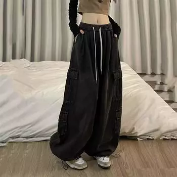 Мужские рабочие брюки, повседневные брюки для прогулок, однотонные спортивные повседневные легкие брюки с большими карманами для пешего туризма L чёрный