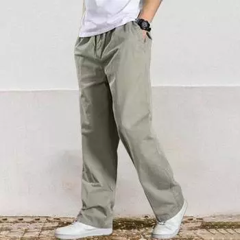 Мужские рабочие брюки с карманами, свободные брюки-карго с широкими штанинами, однотонный хлопок XL чёрный