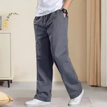Мужские рабочие брюки с карманами, свободные брюки-карго с широкими штанинами, однотонные хлопковые тонкие износостойкие брюки, уличные брюки для походов на открытом воздухе, кемпинга XL серый