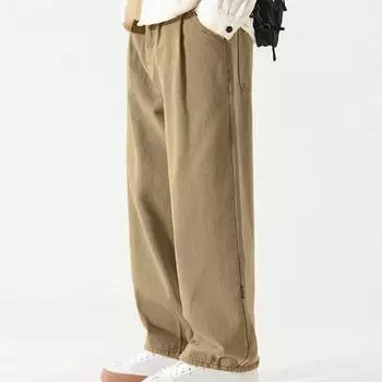 Мужские рабочие брюки, широкие дышащие универсальные длинные однотонные прямые брюки в стиле ретро, однотонные универсальные брюки 2XL чёрный