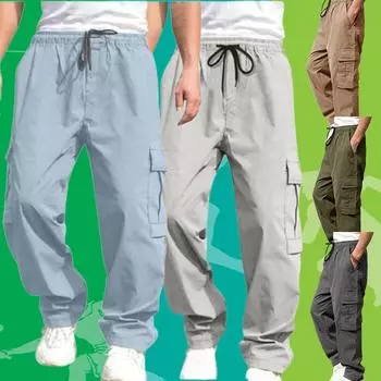 Мужские рабочие брюки в американском стиле с несколькими карманами, новые модные свободные прямые универсальные повседневные длинные брюки-карго S чёрный