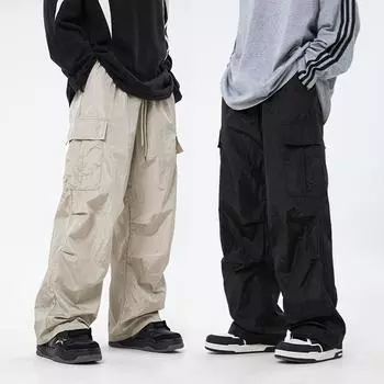 Мужские рабочие брюки весна-осень, длинные брюки-десантники, слегка помятые, свободные, повседневные брюки на шнурке S