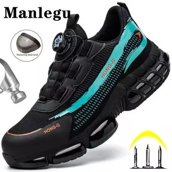 Мужские рабочие кроссовки с вращающимися пуговицами. Обувь со стальным носком. Защитные ботинки на воздушной подушке. Противоударная рабочая обувь. Неразрушимая защитная защитная обувь. Мужские кроссовки. 36 чёрный
