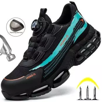 Мужские рабочие кроссовки с вращающимися пуговицами. Обувь со стальным носком. Защитные ботинки на воздушной подушке. Противоударная рабочая обувь. Неразрушимая защитная защитная обувь. Мужские кроссовки. 36 синий