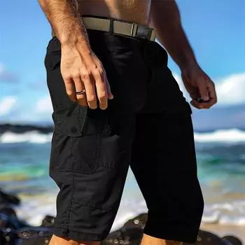 Мужские рабочие шорты с несколькими карманами, эластичный пояс, свободный хлопок, легкие повседневные рабочие шорты для отдыха на открытом воздухе M чёрный