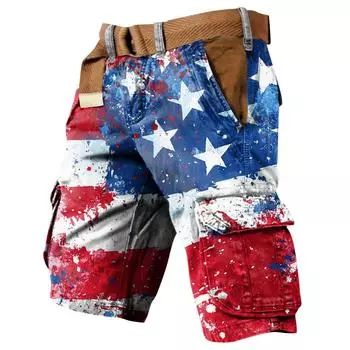 Мужские рабочие шорты с принтом Дня независимости и несколькими карманами M тёмно-синий
