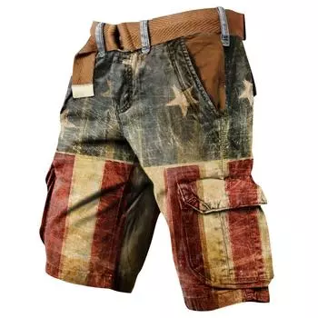 Мужские рабочие шорты с принтом Дня независимости и несколькими карманами XXL тёмно-синий