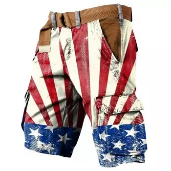 Мужские рабочие шорты с принтом Дня независимости и несколькими карманами XL
