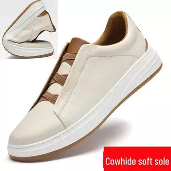 Мужские рабочие туфли из кожи без шнурков на мягкой подошве 2025 года — натуральная кожа, дышащие, повседневные, деловые, осенний стиль. 40 чёрный