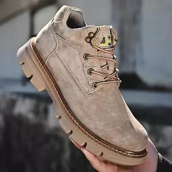Мужские рабочие туфли из натуральной кожи с низкими берцами и толстой подошвой в британском стиле, осенне-зимние модные универсальные ботинки для мальчиков со средней посадкой на открытом воздухе 38