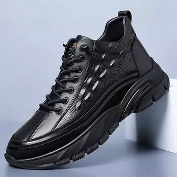 Мужские рабочие туфли из натуральной кожи на шнуровке, нескользящие, высокие, для походов, для мужчин, черные, мужские кроссовки 6.5 чёрный