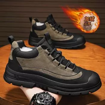 Мужские рабочие туфли на платформе, зимние, бархатные, теплые, с защитой от труда, хлопковые, мужские, нескользящие и износостойкие, для работы на стройплощадке, кожаные туфли Martin 39