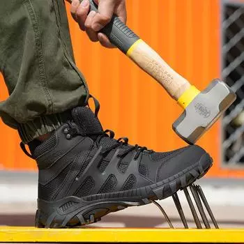 Мужские рабочие защитные ботинки, уличные неразрушимые военные ботинки, противоударная, противопрокольная промышленная обувь, мужские ботинки, ботинки для пустыни 40 чёрный