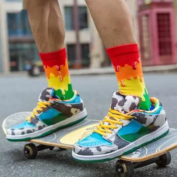 Мужские радужные носки средней длины, размер 39-44, дышащие многофункциональные повседневные спортивные носки с полотенцем снизу One-size серый