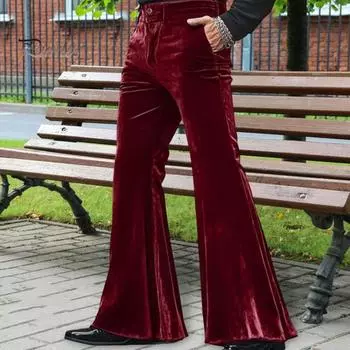 Мужские расклешенные бархатные брюки в стиле ретро 70-х годов, наряд в стиле диско, повседневные свободные брюки-клеш для вечеринок в офисе и на улице M чёрный